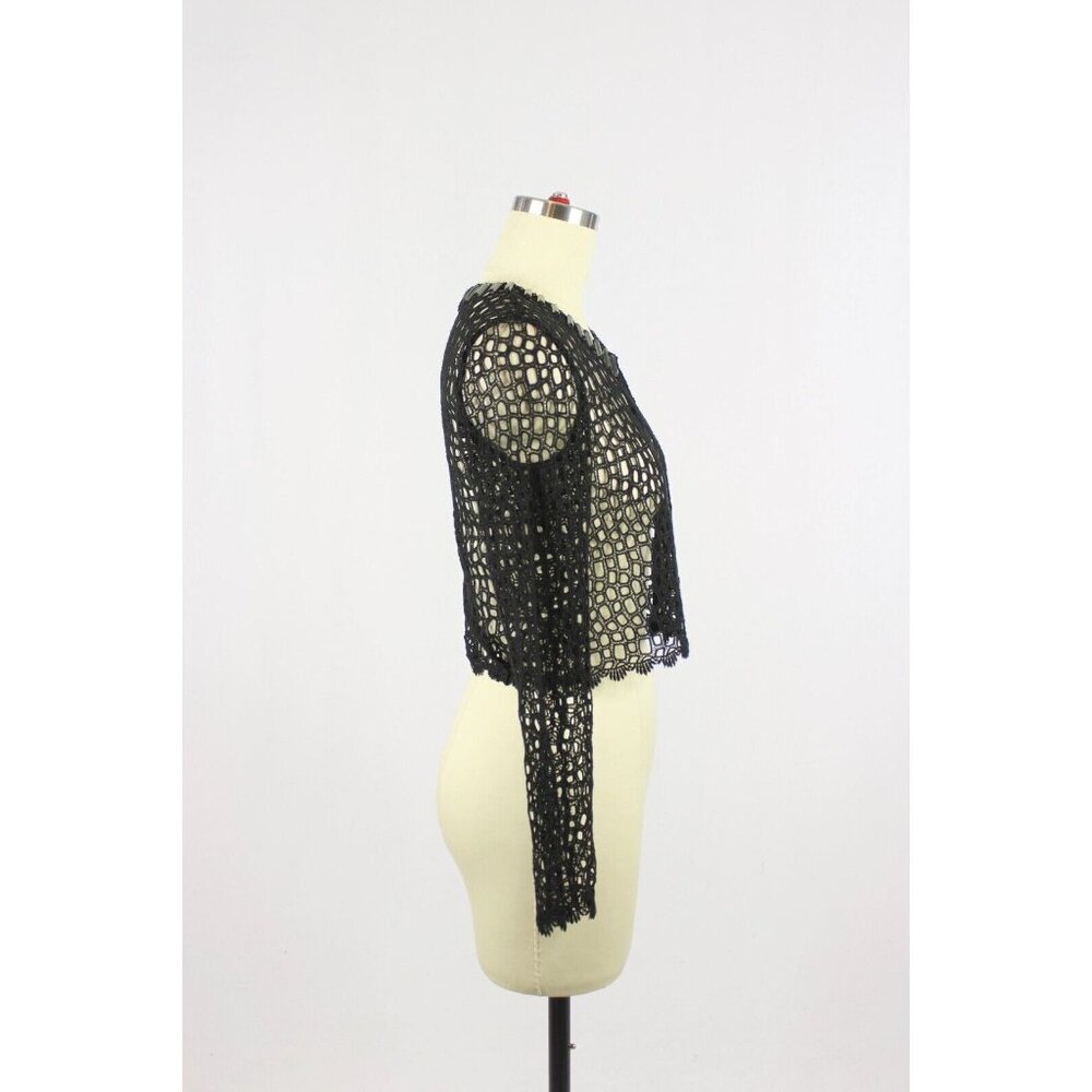 ELIE TAHARI Black Cotton Broderie Anglaise Beaded Lace Cardigan Sweater, Size 2 - Picture 3 of 15